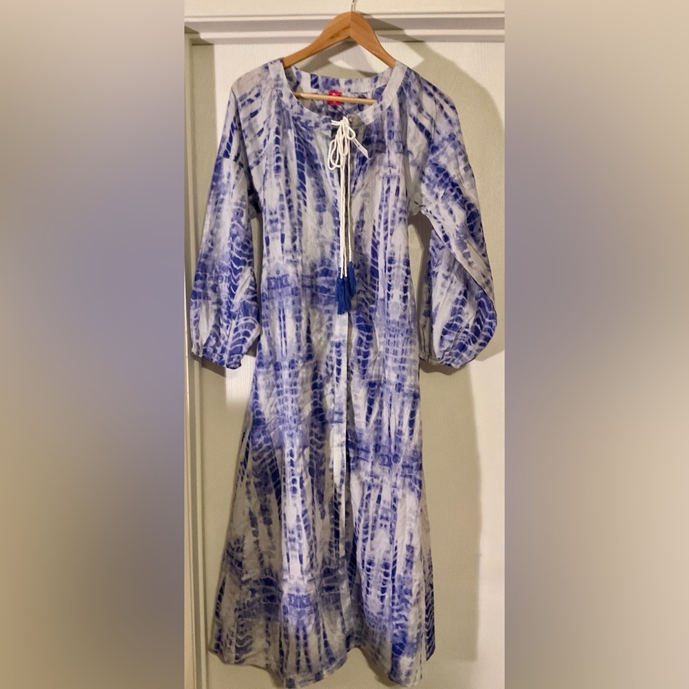 RAJ NWT Blue /Purple/White Women’s 100% Cotton Boho V-neck Dress Size Medium - Picture 3 of 8